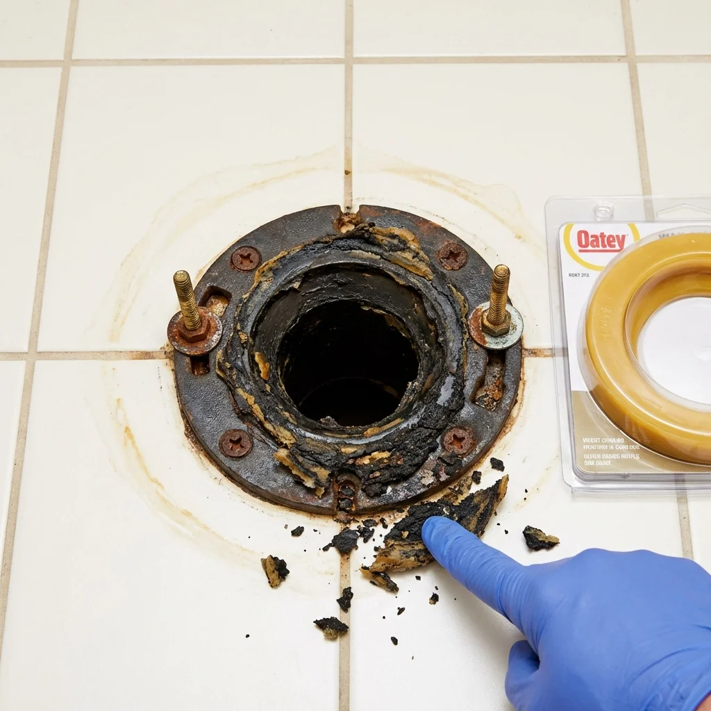 Failed wax ring showing water seepage at the base of a toilet in a Mound City, IL home